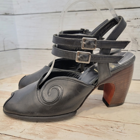 John Fluevog Shoes - John Fluevog 90s vintage black peeptoe swirl dance heels